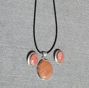 22 inch necklace and earrings, Sterling silver and Stone.